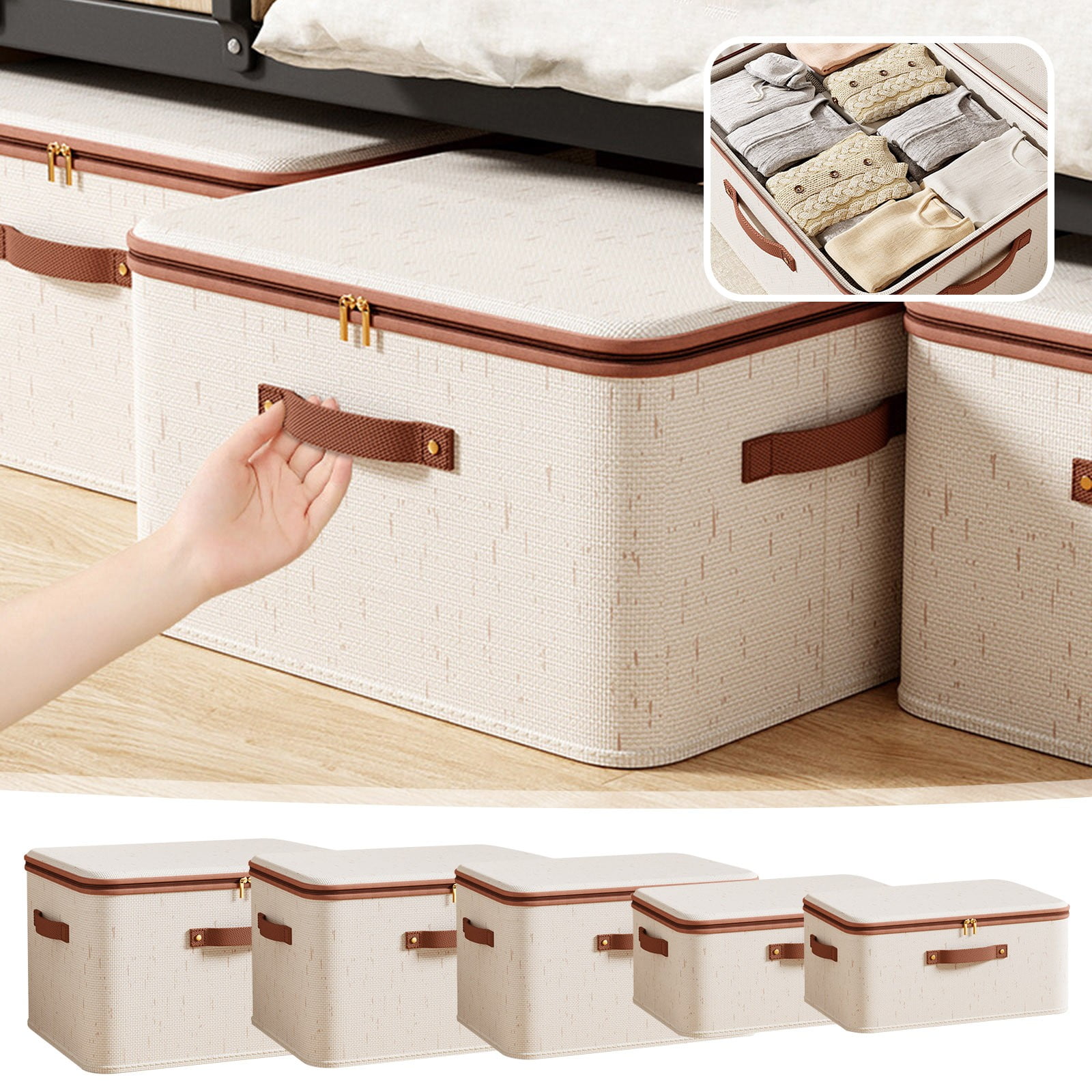 Cotton Linen Storage Box 1PC Fabric Storage Container Zippered Foldable ...