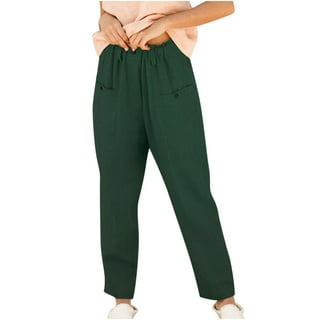 2024 Cotton Linen Harem Pants with Pockets for Women Solid Color Ankle  Length Wide Leg Trousers Winter Baggy Lounge Pant