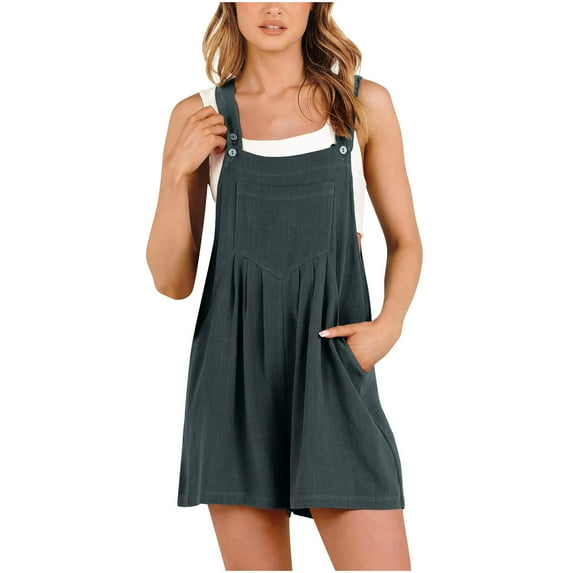 Cotton Linen Strap Shorts Overalls for Women Casual Dressy Jumpsuit Solid Color Short Bodysuit