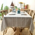 thumbnail image 1 of Cotton Linen Stripe Tassel Tablecloth Stain Resistant Dust-Proof Table Cover for Kitchen Dinning Tabletop Decoration Rectangular, 1 of 10