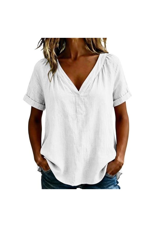 Cotton Linen Striped Boatneck Elegant Tops for Women Lightweight Loose Fit Elbow Sleeve Tee Trendy Outdoor Shirts for Summer