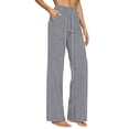 thumbnail image 1 of Cotton Linen Striped Pants Womens High Waisted Wide Leg Plus Size Pull On Trouser Sweatpants with Pockets (XL, Gray), 1 of 6