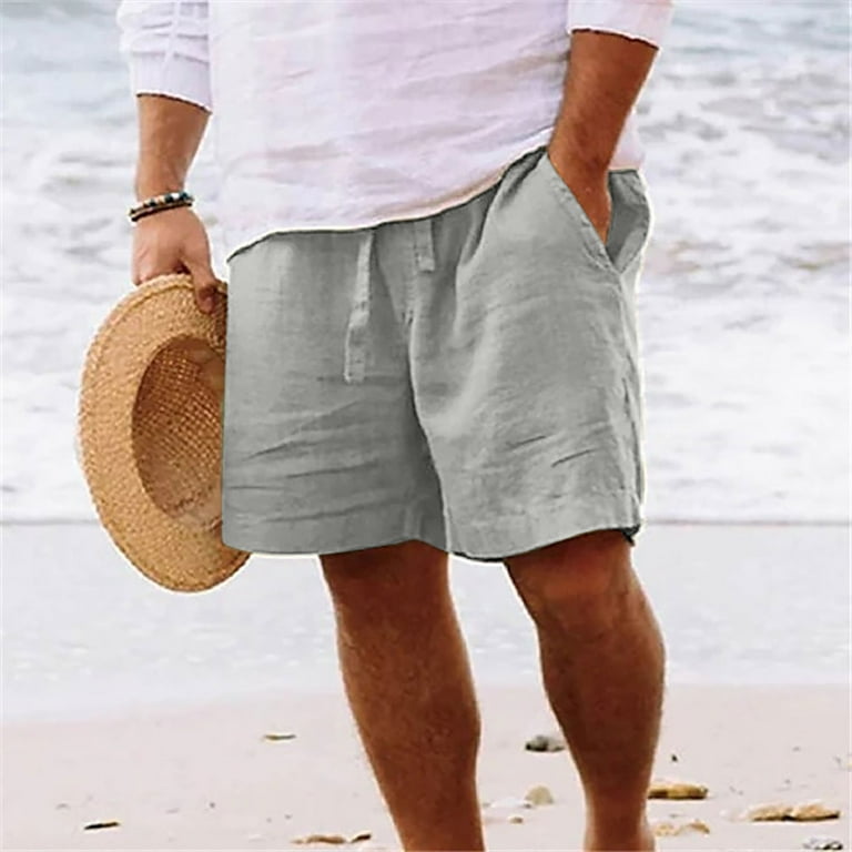Cotton Linen Sweat Shorts for Men Solid Color Loose Straight Leg