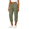 thumbnail image 1 of Cotton Linen Sweatpants Women Elastic High Waisted Comfy Joggers Lightweight Workout Gym Active Lounge Capri Pants, 1 of 8