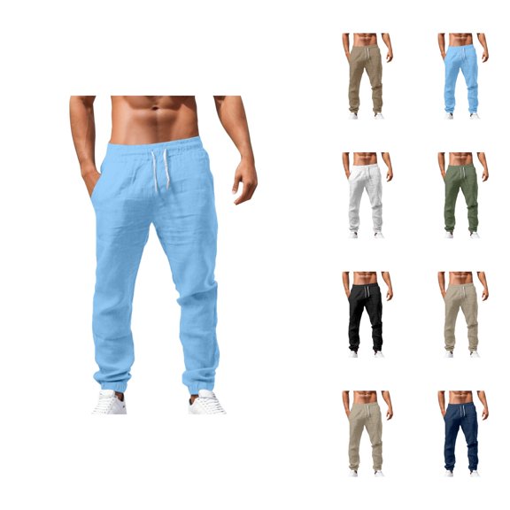 Cotton Linen Sweatpants for Men 2025 Loose Fit Breathable Drawstring Joggers with Pockets Mens Casual Pants Trousers