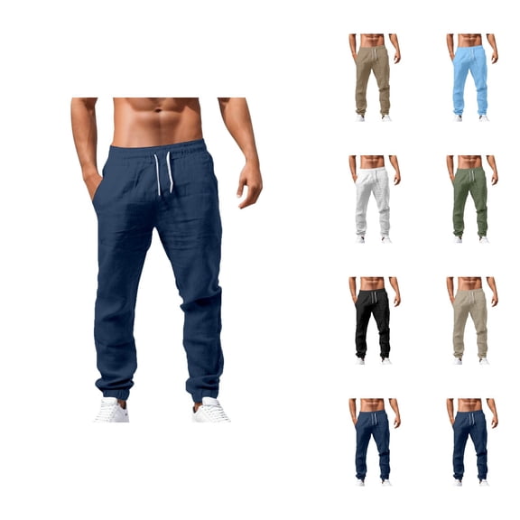 Cotton Linen Sweatpants for Men 2025 Loose Fit Breathable Drawstring Joggers with Pockets Mens Casual Pants Trousers