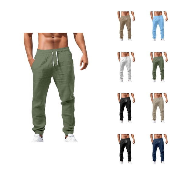 Cotton Linen Sweatpants for Men 2025 Loose Fit Breathable Drawstring Joggers with Pockets Mens Casual Pants Trousers