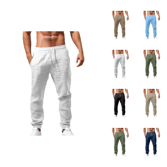Cotton Linen Sweatpants for Men 2025 Loose Fit Breathable Drawstring Joggers with Pockets Mens Casual Pants Trousers