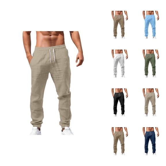 Cotton Linen Sweatpants for Men 2025 Loose Fit Breathable Drawstring Joggers with Pockets Mens Casual Pants Trousers