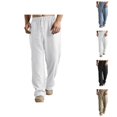thumbnail image 1 of Cotton Linen Sweatpants for Men 2025 Solid Color Drawstring Elastic Waist Breathable Loose Casual Pants Trousers, 1 of 7