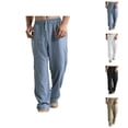 thumbnail image 1 of Cotton Linen Sweatpants for Men Solid Color Elastic Waist Drawstring Breathable Loose Casual Pants Trousers, 1 of 7