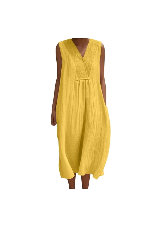 Cotton Linen Swimsuit Cover Up for Womens Scooped Neck Dress Sleeveless Mini Tank Dresses Light Breathable T Shirt Dress Ultra Soft Textured Athletic Stretch Blouses Beach Vacation Party Clothes