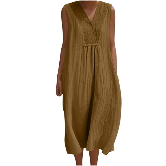 Cotton Linen Swimsuit Cover Up for Womens Scooped Neck Dress Sleeveless Mini Tank Dresses Light Breathable T Shirt Dress Ultra Soft Textured Athletic Stretch Blouses Beach Vacation Party Clothes