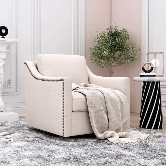 Cotton Linen Swivel Armchair, Ergonomic & Comfortable, White, For Living Room, Bedroom And Office Use A Relaxing Room Ambience