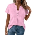 thumbnail image 1 of Cotton Linen T Shirt for Women V Neck Button Down Short Sleeve Blouses Solid Lightweight Shirts Loose Fit Business Casual Outfits Going Out Tops 2026 Summer Beach Vacation Outfits, 1 of 7