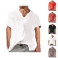 thumbnail image 1 of Cotton Linen T Shirts for Man 2026 Summer Casual Lightweight Relaxed Fit Short Sleeve V Neck Beach Shirt, 1 of 2
