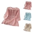 thumbnail image 1 of Cotton Linen T Shirts for Women 2026 Summer Casual Elbow Sleeve Crewneck Vintage Boho Embroidered Tee Shirt, 1 of 6