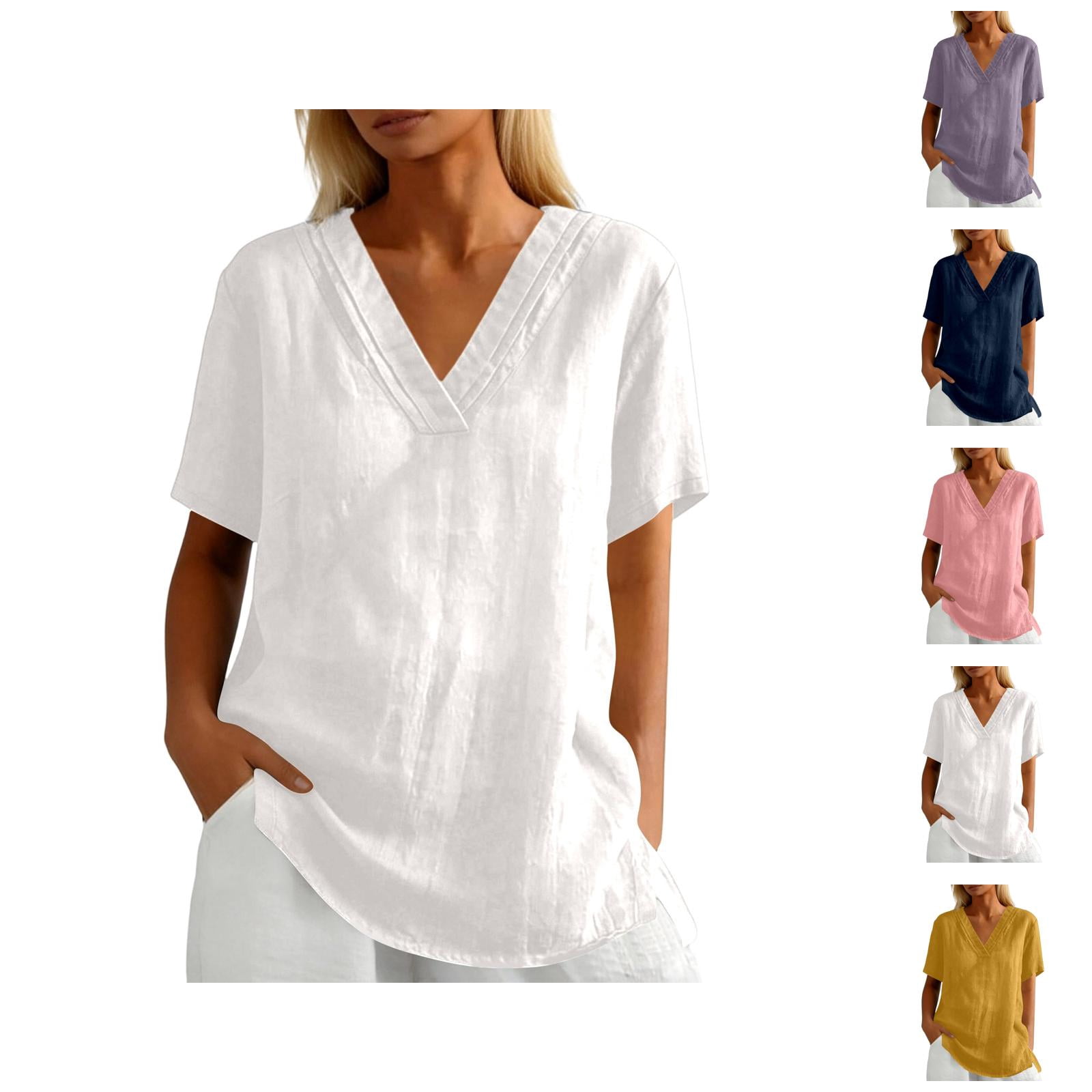 Cotton Linen T Shirts for Women 2026 Summer Casual Lightweight Loose ...