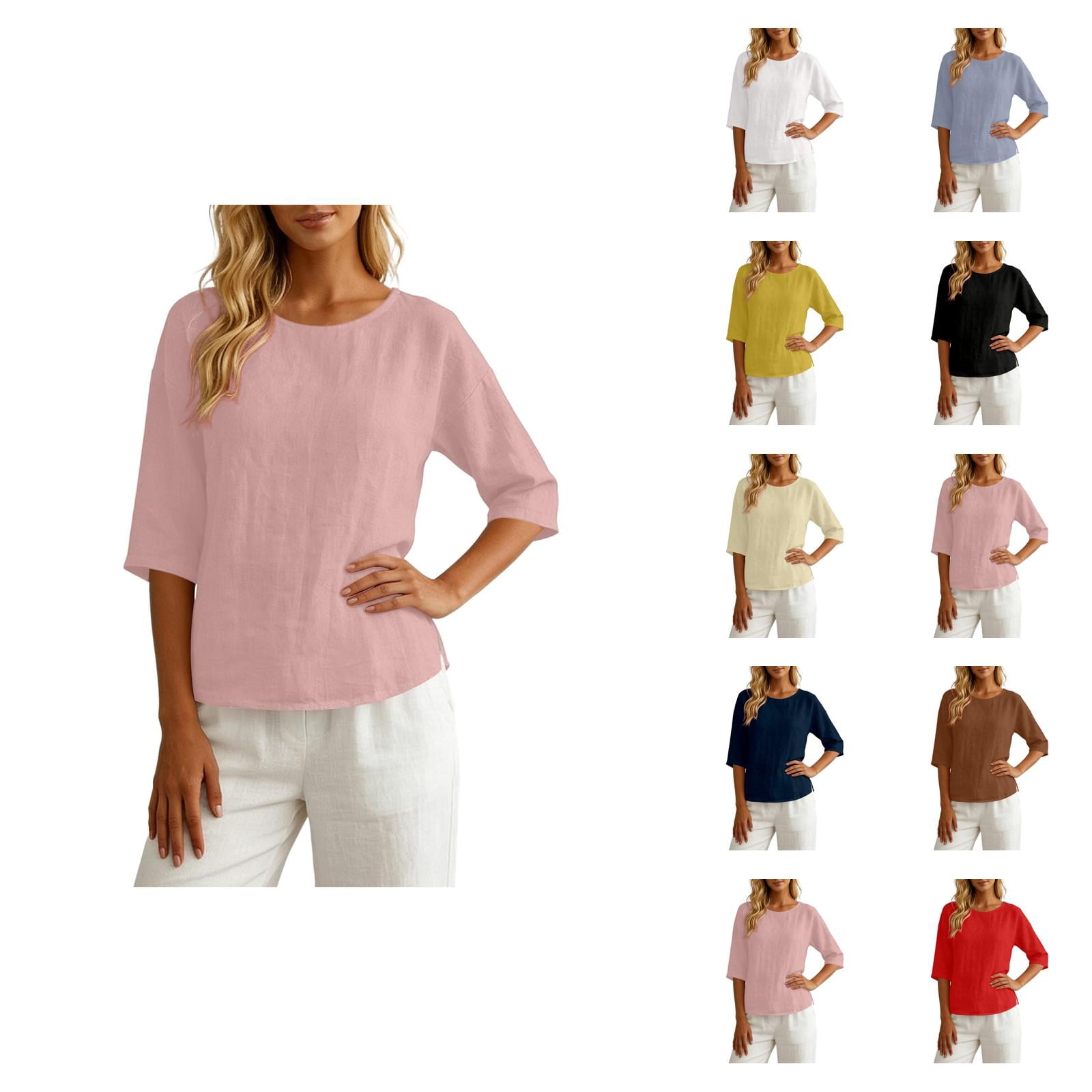 Cotton Linen T Shirts for Women 2026 Summer Casual Relaxed Fit Short ...