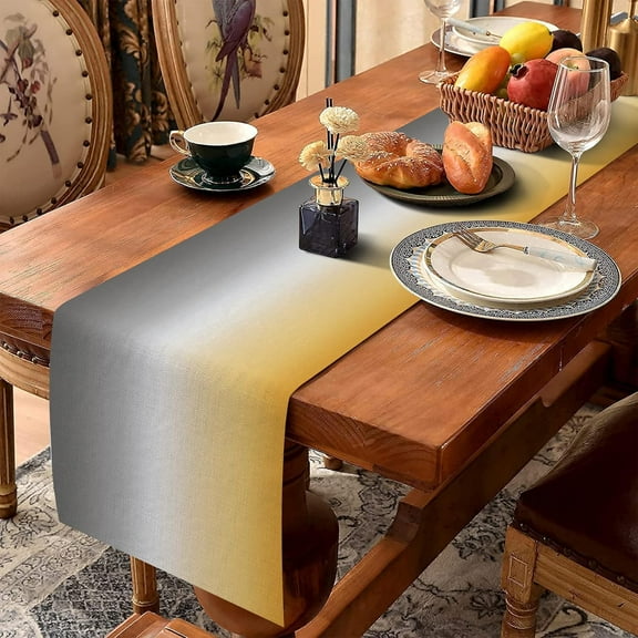 Cotton Linen Table Runner 48inches Long, Yellow Gray Ombre, Burlap Table Cloth Dresser Scarves for Farmhouse Dining Room/Holiday/Party/Wedding/Events, Simple, Machine Washable