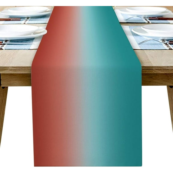 Cotton Linen Table Runner 90inches Long, Ombre Green Coral, Burlap Table Cloth Dresser Scarves for Farmhouse Dining Room/Holiday/Party/Wedding/Events, Turquoise Texture, Machine Washable