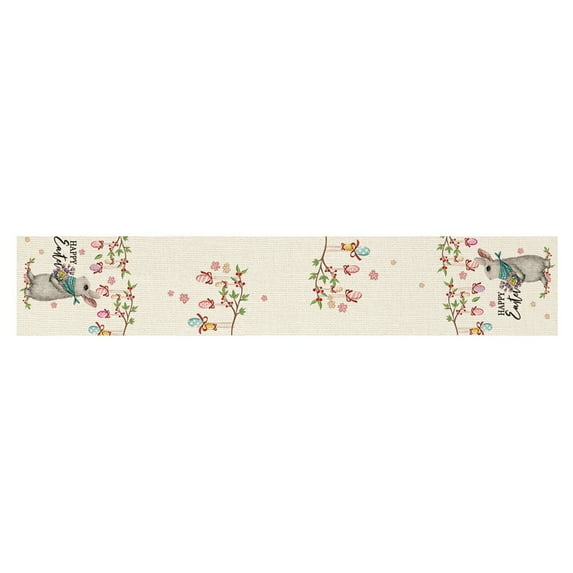 Cotton Linen Table Runner, Easter Egg Bunny Table Setting Decor Easter Egg Pattern Table Cloth for Garden Wedding Parties Dinner Easter Spring Holidays