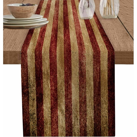 Cotton Linen Table Runner, US Flag Kitchen Table Runners for Family Dinner, Banquet, Parties and Celebrations, Vintage American Flag Table Decor, 13.8 x 90 inch