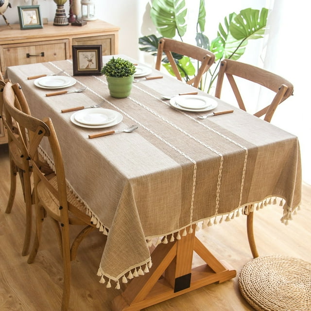 Cotton Linen Tablecloth for 6 Foot Rectangle Tables Striped 54" x 80