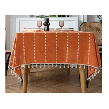 Cotton Linen Tablecloth Countryside Rectangle Table Cloth Multi LineHollow Out Table Cover with Tassel for Dining Table