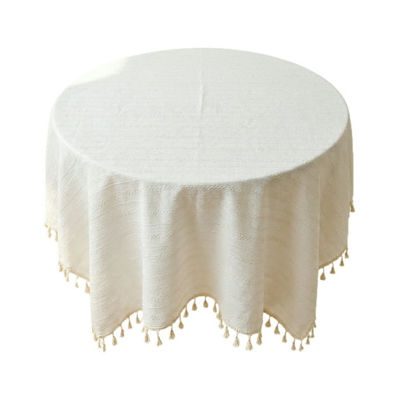 Cotton Linen Tablecloth, Farmhouse Style Washable Tablecloth, Rustic Decor with Tassels, Durable Fabric for Dining Table, Perfect for Indoor Dining, Outdoor Picnics and