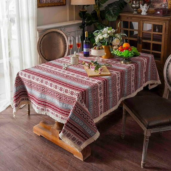 Cotton Linen Tablecloth - Burgundy, Rectangular, 60"x120"