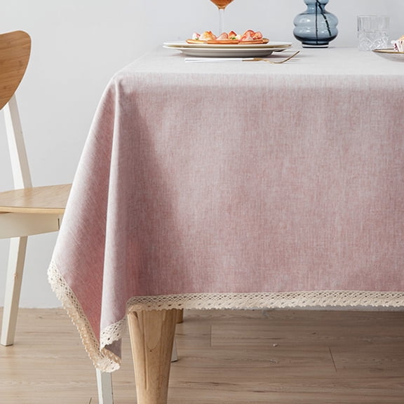 Cotton Linen Tablecloth - Washable Wrinkle Resistant Fabric Table Cover for Kitchen Dining Room Tabletop Decor - Hemstitched Cloth for Everyday Meals Parties Holiday Gatherings - 1 Pack