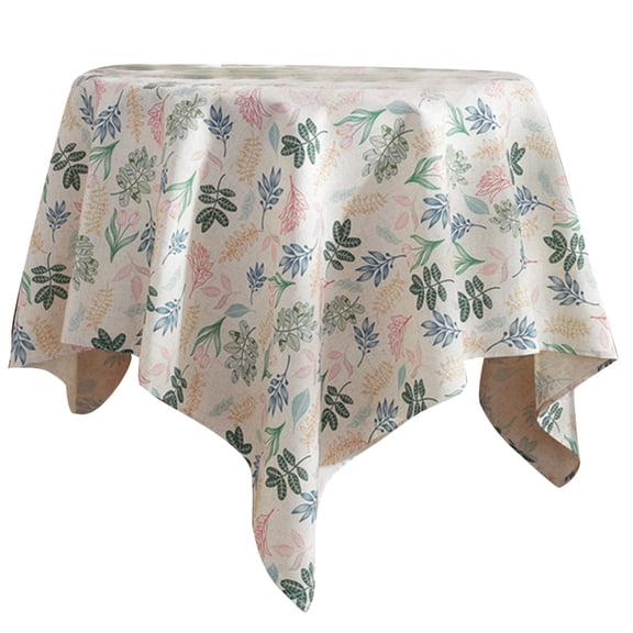 Cotton Linen Tablecloth with Greenery Print Soft Table Cover Washable Dustproof for Coffee Table Cloth