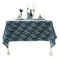 thumbnail image 1 of Cotton Linen Tablecloths For Rectangle Tables With Tassel Design,Wrinkle Free Stain Resistant Washable Tablecloth,Table Covers For Dining Table Kitchen Party Picnic -Navy Blue B-135x180cm(53x71"), 1 of 9