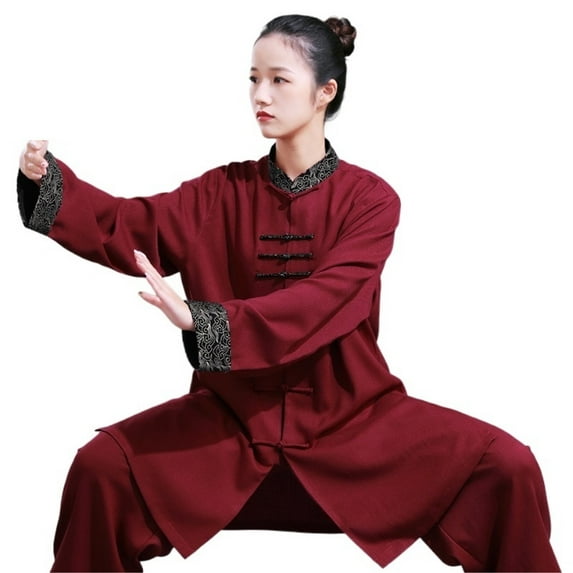 Cotton Linen Tai Chi Uniform Color-Blocked Martial Arts Training Performance Outfit For Spring/Autumn