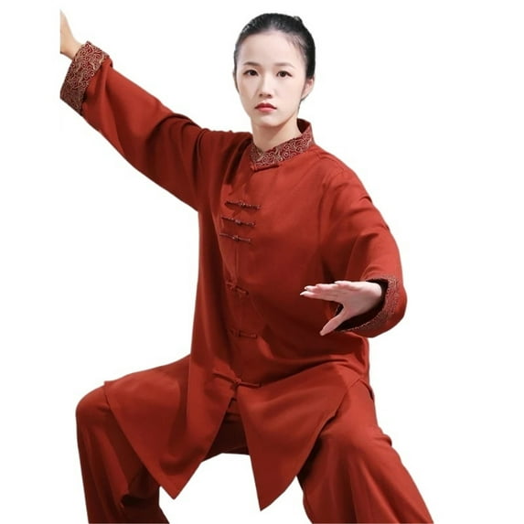 Cotton Linen Tai Chi Uniform Color-Blocked Martial Arts Training Performance Outfit For Spring/Autumn