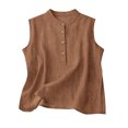 thumbnail image 1 of Cotton Linen Tank Top for Women Crew Neck Sleeveless Loose Fit Button Casual Tee Shirts Summer Fashion Blouses, 1 of 5