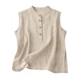 thumbnail image 1 of Cotton Linen Tank Top for Women Crew Neck Sleeveless Loose Fit Button Casual Tee Shirts Summer Fashion Blouses, 1 of 5