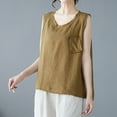 thumbnail image 1 of Cotton Linen Tank Tops Women Loose Fit Crew Neck Casual Summer Tee Trendy Sleeveless Beach Vacation Outfit, 1 of 4
