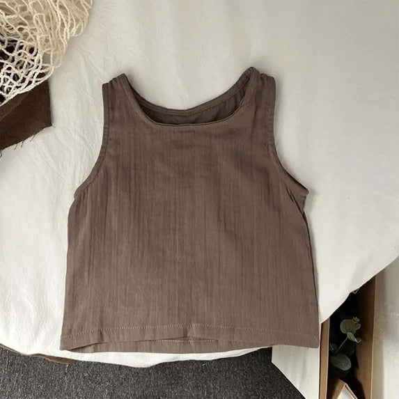 Cotton Linen Tank Tops for Boys & Girls Sleeveless Crewneck T Shirts 6M-7Y Toddlers Kids Lightweight Solid Pullover Cami Top 2025