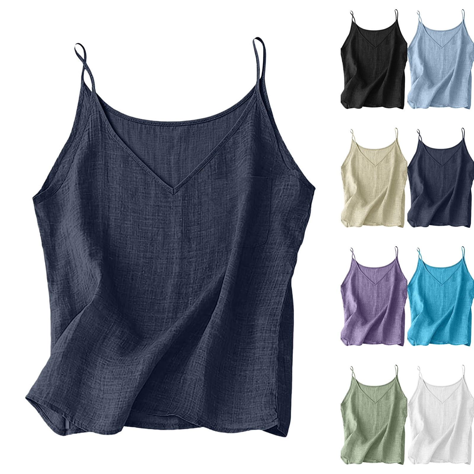 Cotton Linen Tank Tops for Women 2026 - Spaghetti Strap Plus Size Cami ...