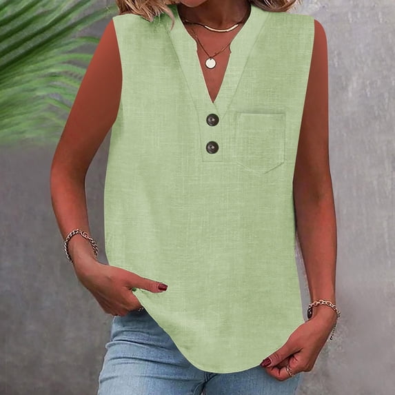 Cotton Linen Tank Tops for Women Button Down Sleeveless Shirt Gauze Breathable Blouses, 2XL