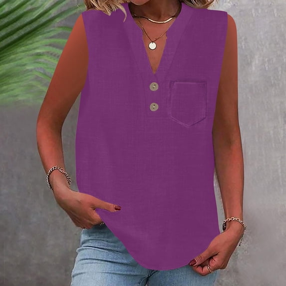 Cotton Linen Tank Tops for Women Button Down Sleeveless Shirt Gauze Breathable Blouses, S