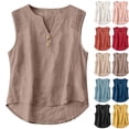 thumbnail image 1 of Cotton Linen Tank Tops for Women Hollow Out Sleeveless Embroidered Boho Tops V Neck Blouse Loose Beach Vacation Tops, Black XL, 1 of 7