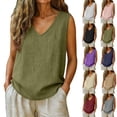 thumbnail image 1 of Cotton Linen Tank Tops for Women Lightweight V Neck Sleeveless Summer Shirts Gauze Loose Causal Athlete Camisole 2026 White M, 1 of 4