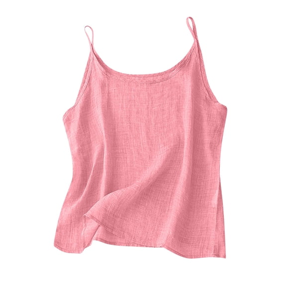 Cotton Linen Tank Tops for Women Spaghetti Strap Sleeveless Camisole Summer Loose Fit Light Weight Gauze Shirts
