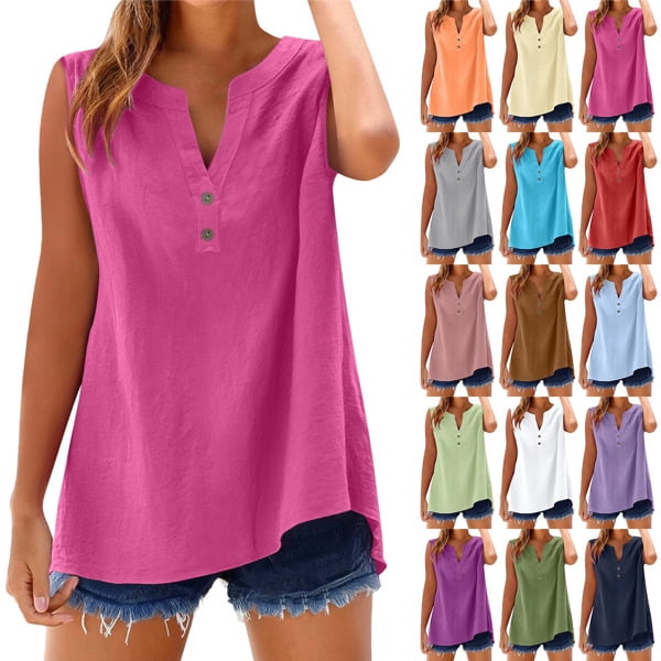 Cotton Linen Tank Tops for Women Summer Sleeveless Button Down Shirts ...
