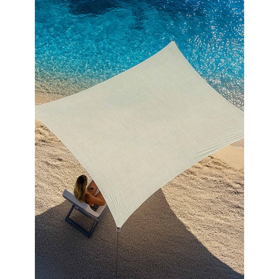 Cotton Linen Texture Sun Shade Sail 12' x 16', Contemporary Beige Background Rectangle Outdoor Sunshade Canopy, Waterproof UV Block Patio Covers for Garden Yard Beach