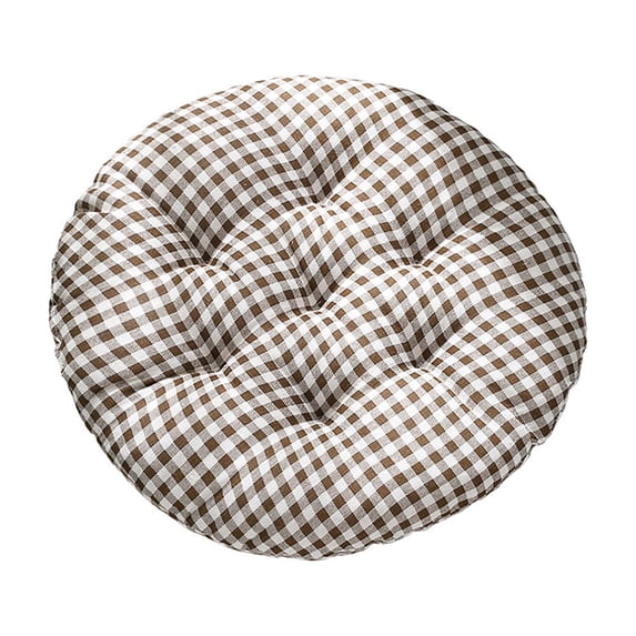 Cotton Linen Thick Round Seat Cushion, Ergonomic Round Seat Cushion Breathable Flax Office Chair Pad For Dining Room And Patio Seating Brown 15.75 Inch