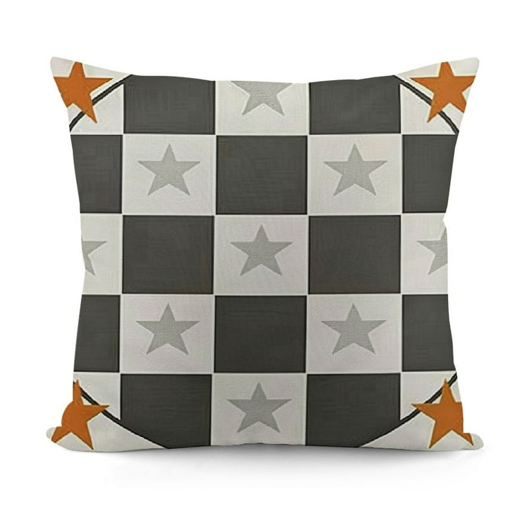 Cotton Linen Throw Pillow Case Orange Grey Star Flag Printed